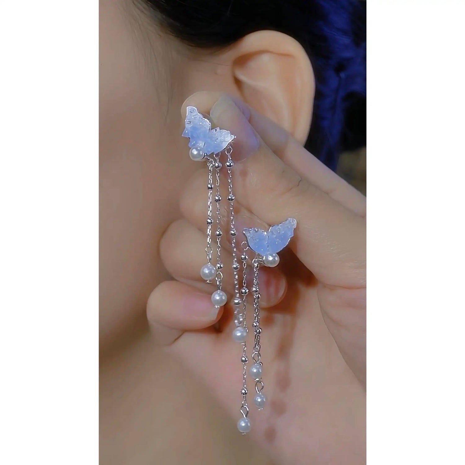 Original Handmade Blue Crystal Flower Earrings