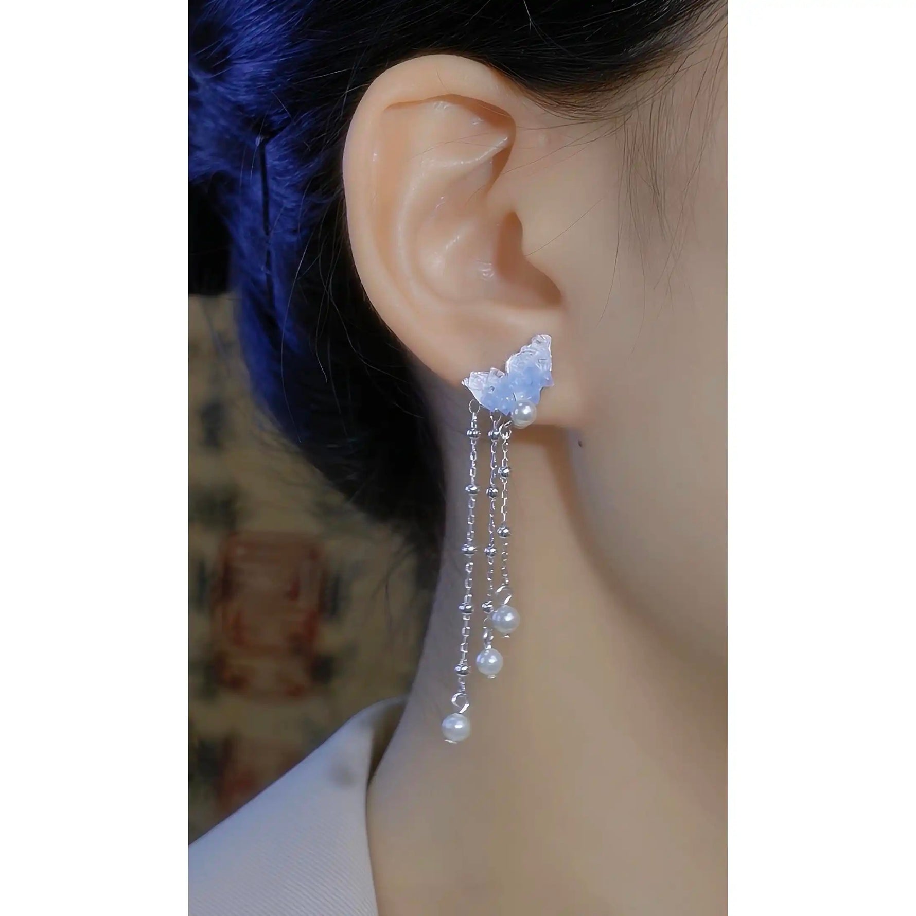Original Handmade Blue Crystal Flower Earrings
