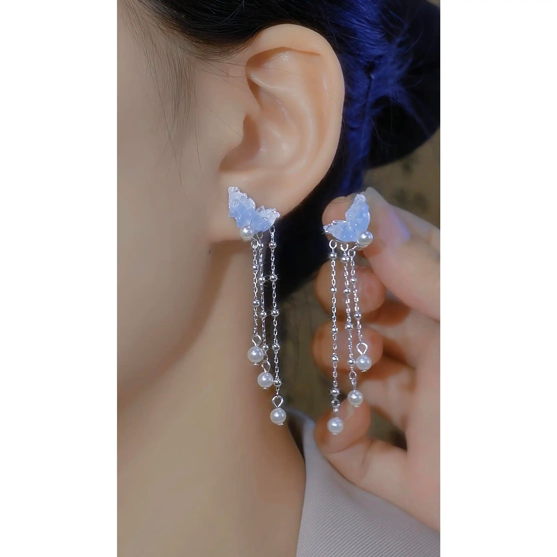 Original Handmade Blue Crystal Flower Earrings