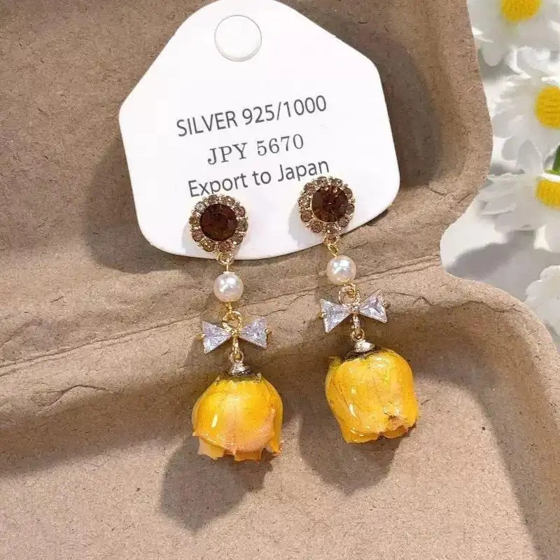 Original Handmade Dried Rose Flower Stud Earrings