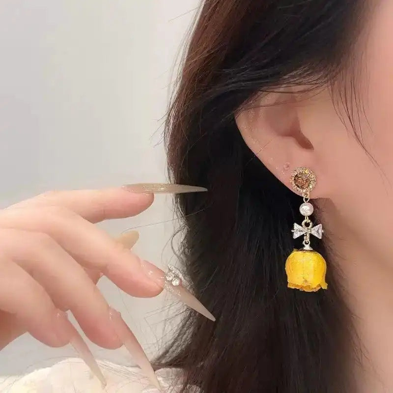 Original Handmade Dried Rose Flower Stud Earrings