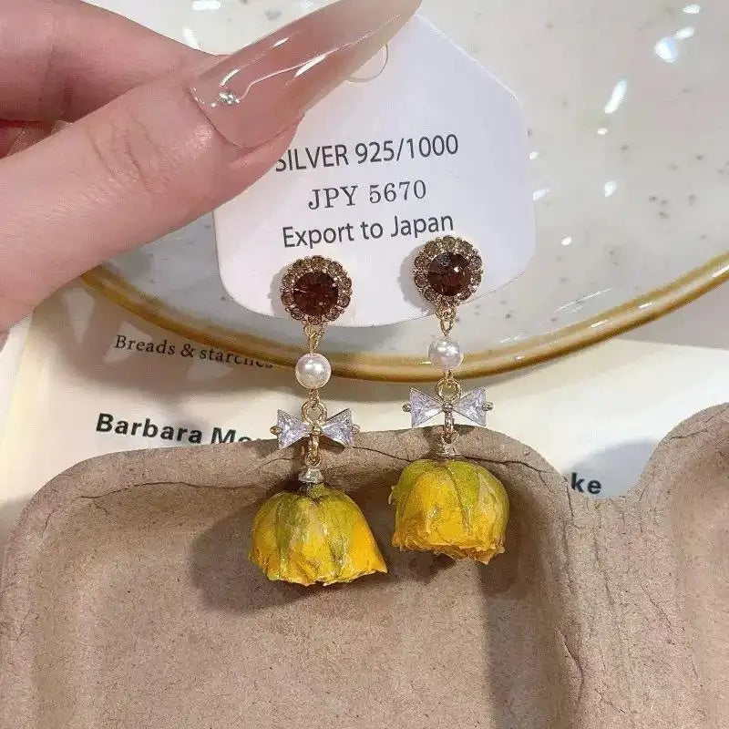 Original Handmade Dried Rose Flower Stud Earrings