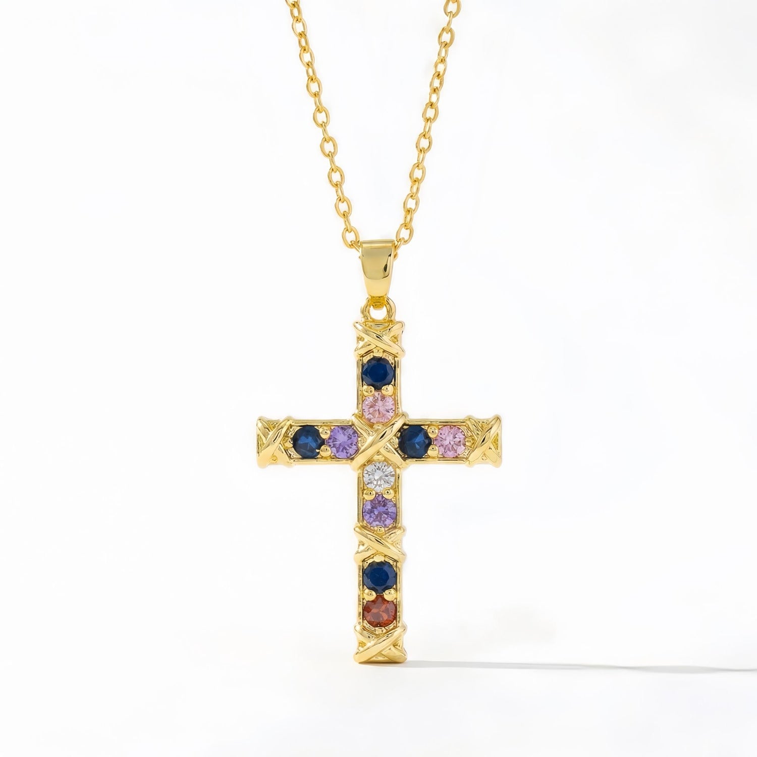 Ornate Multicolor Gem Cross Necklace