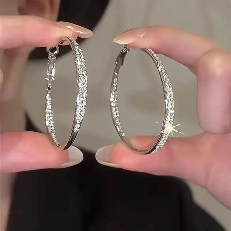 Oversized Silver Crystal Hoop Earrings