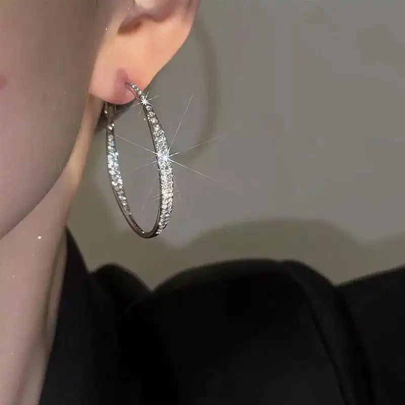 Oversized Silver Crystal Hoop Earrings