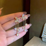 Pair of Diamond-Butterfly Tassel Drop Earrings