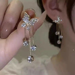 Pair of Diamond-Butterfly Tassel Drop Earrings