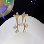 Pair of Diamond-Butterfly Tassel Drop Earrings