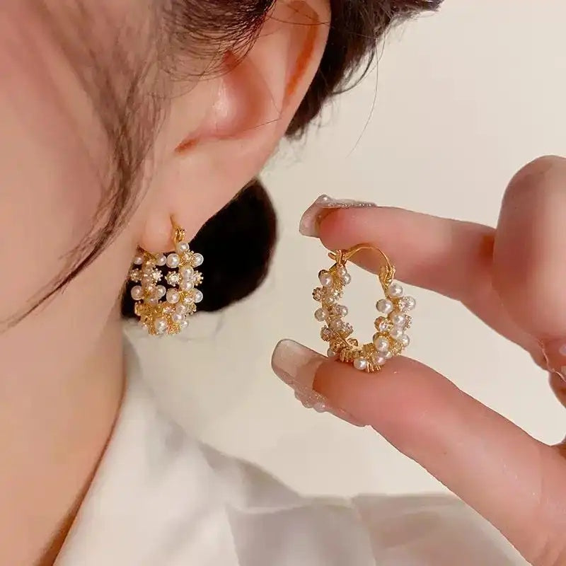Pastel Pearl Crystal Hoop Earrings