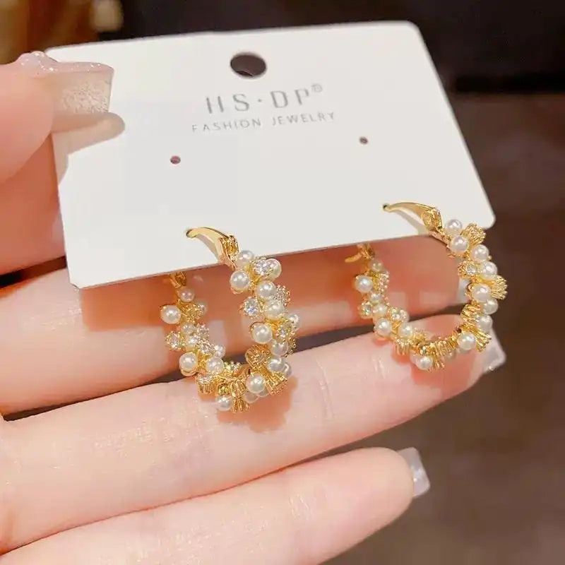 Pastel Pearl Crystal Hoop Earrings