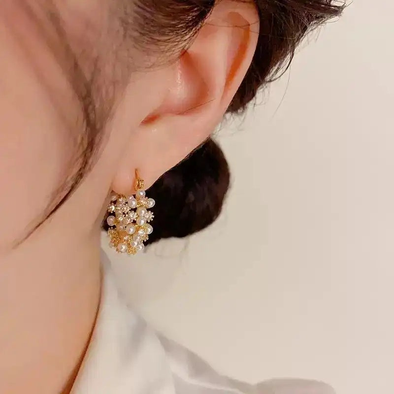 Pastel Pearl Crystal Hoop Earrings