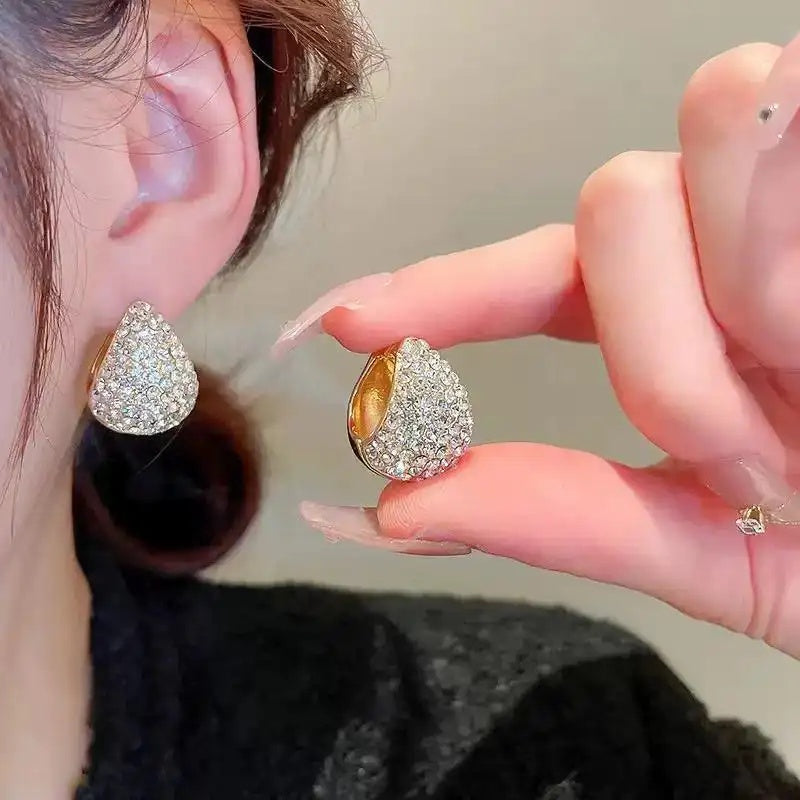 Pave Crystal Teardrop Huggie Earrings