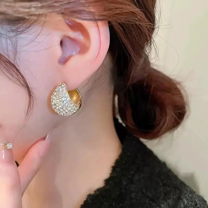 Pave Crystal Teardrop Huggie Earrings