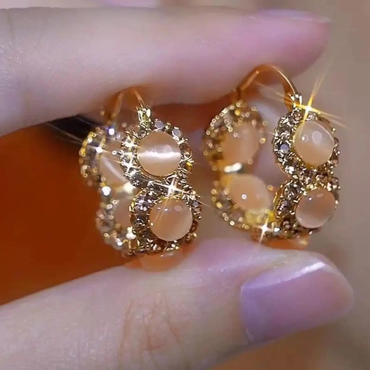 Peach Crystal Cluster Hoop Earrings