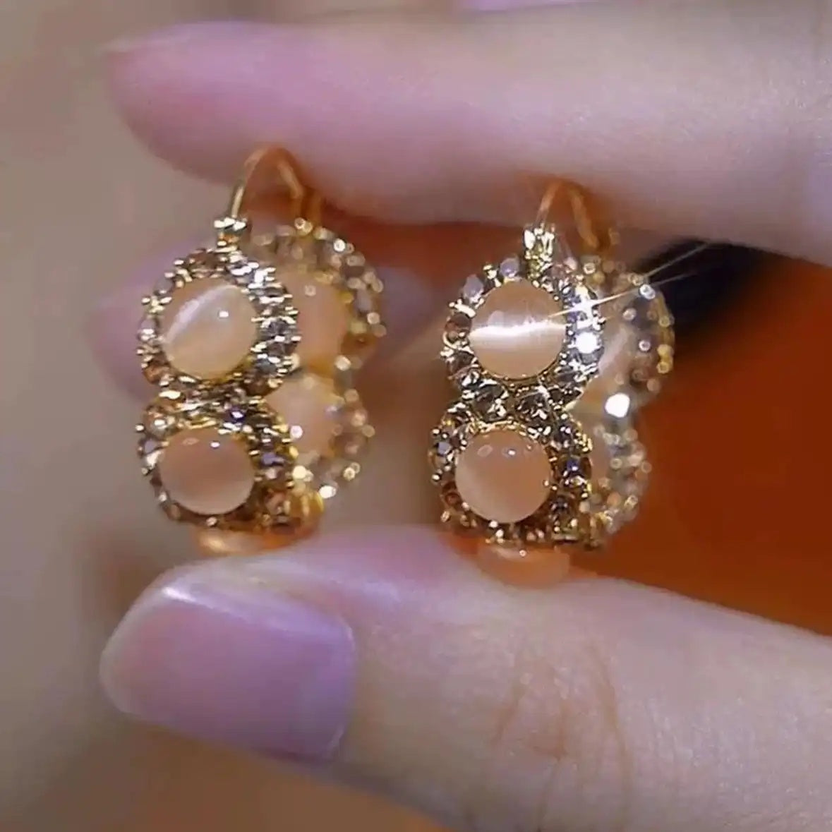 Peach Crystal Cluster Hoop Earrings