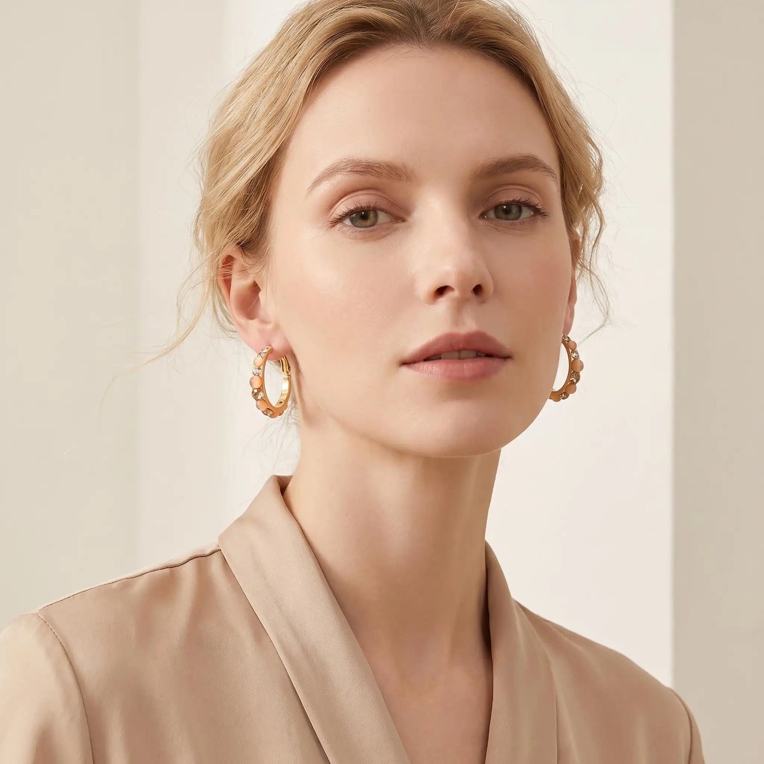 Peach Crystal Hoop Earrings