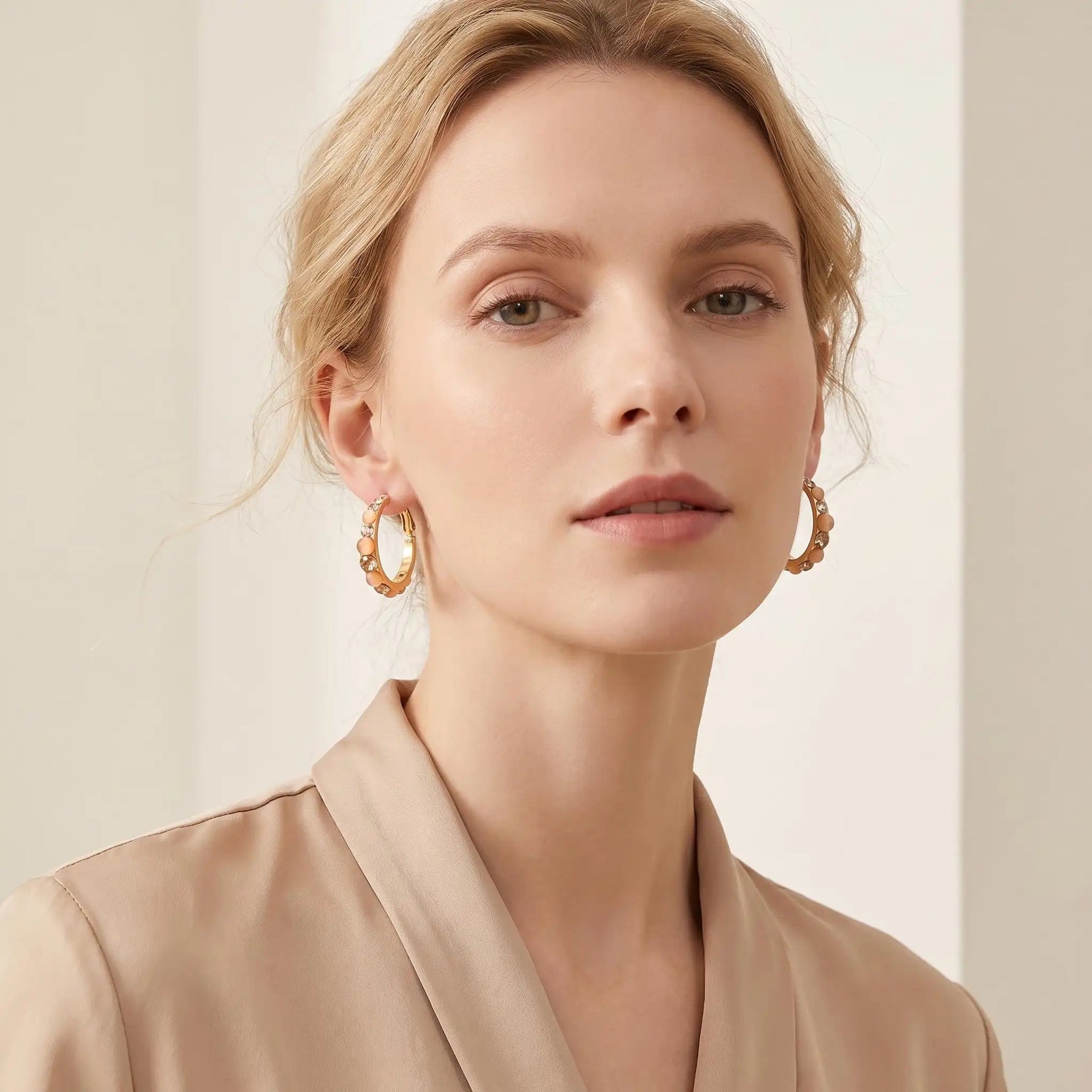 Peach Crystal Hoop Earrings