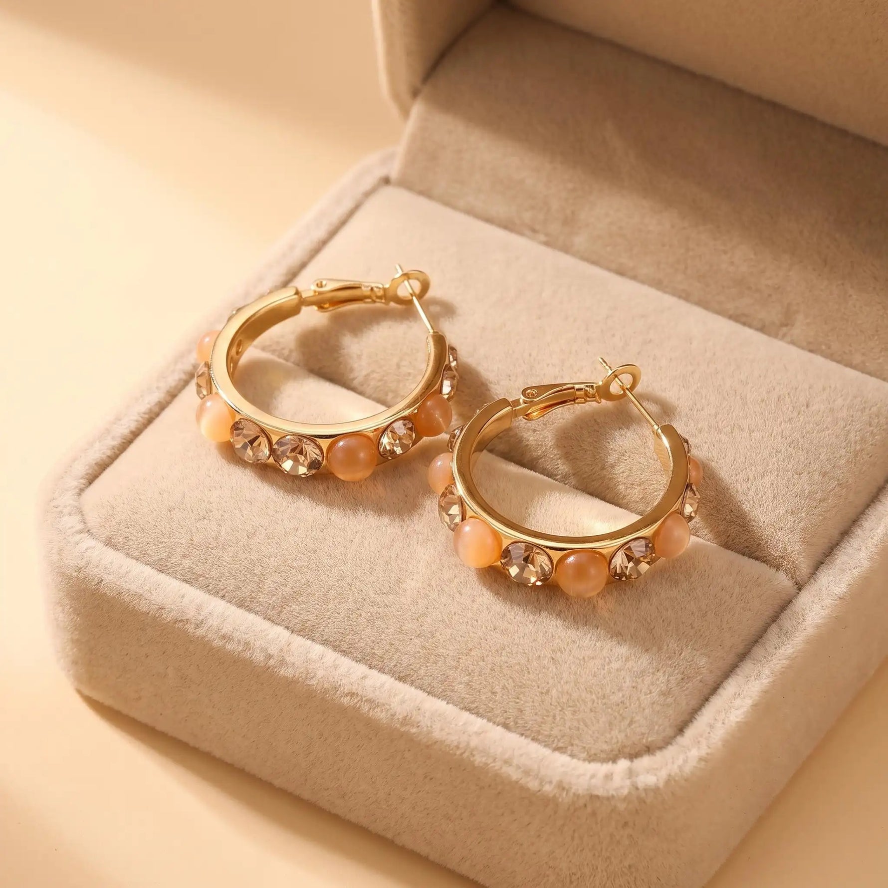 Peach Crystal Hoop Earrings