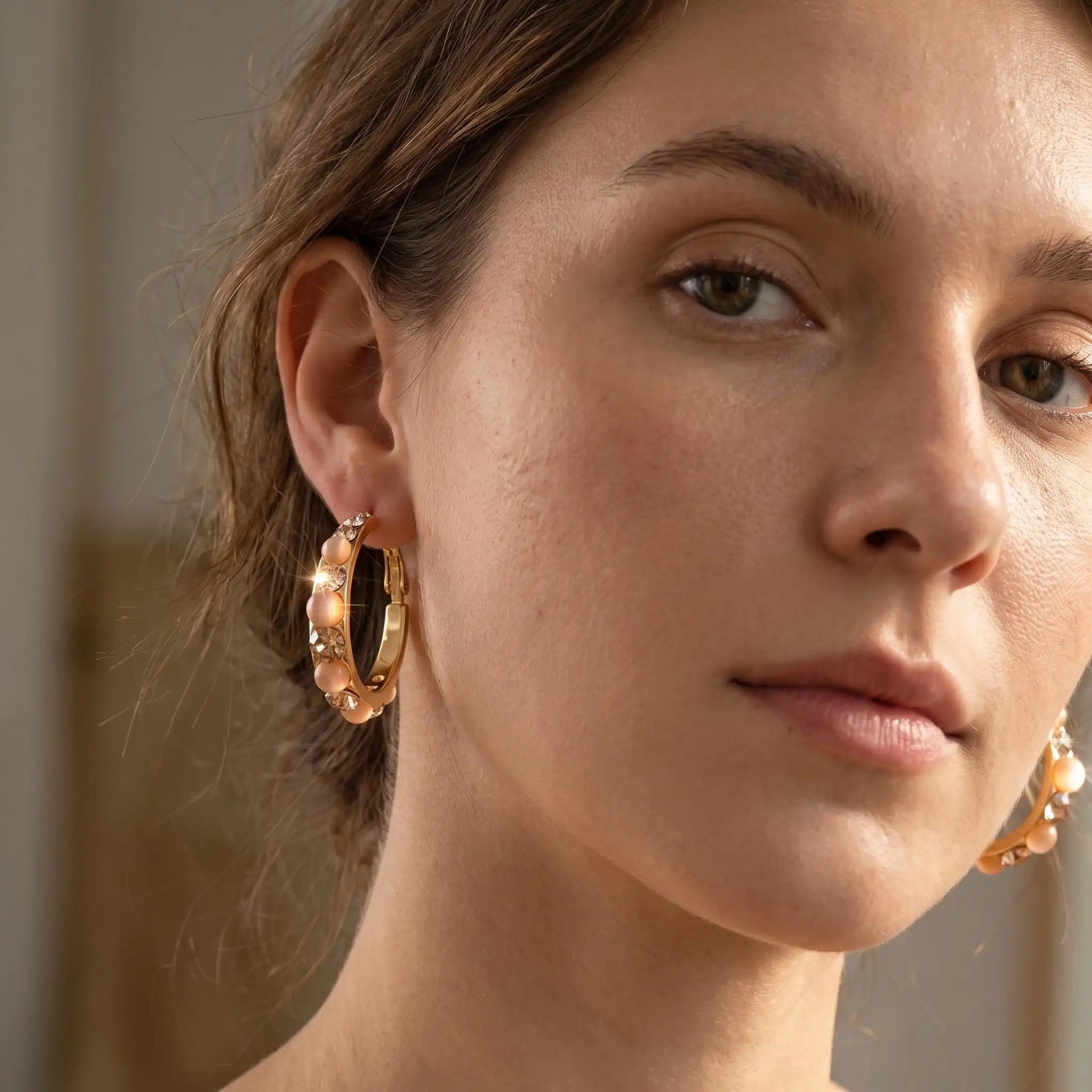 Peach Crystal Hoop Earrings