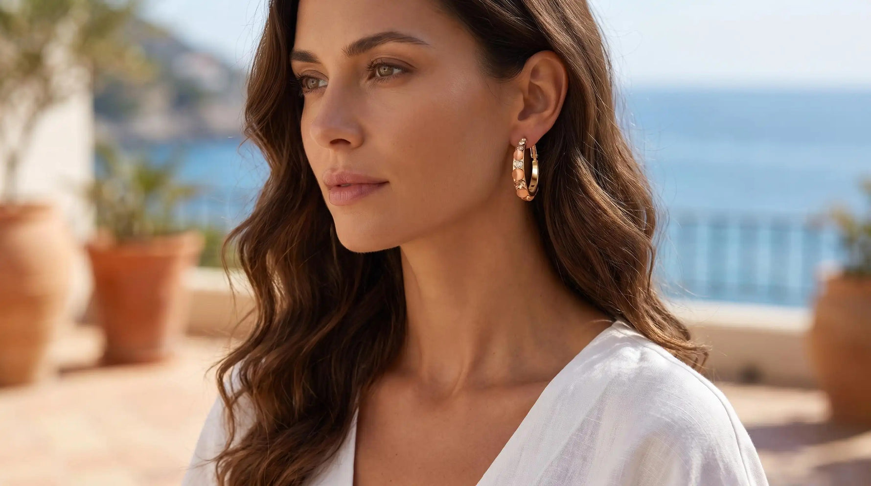 Peach Crystal Hoop Earrings
