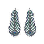 Peacock Feather Crystal Tassel Drop Earrings