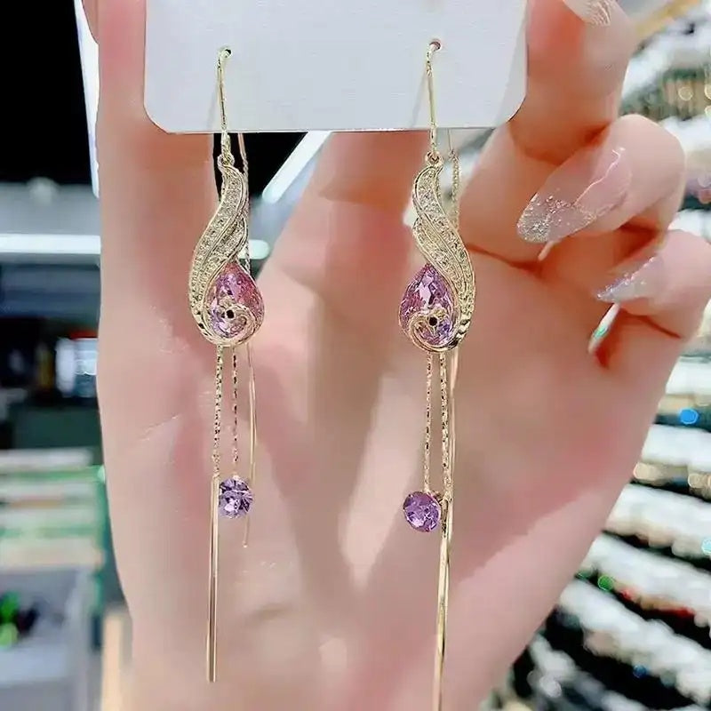 Peacock Tassel Drop Earrings
