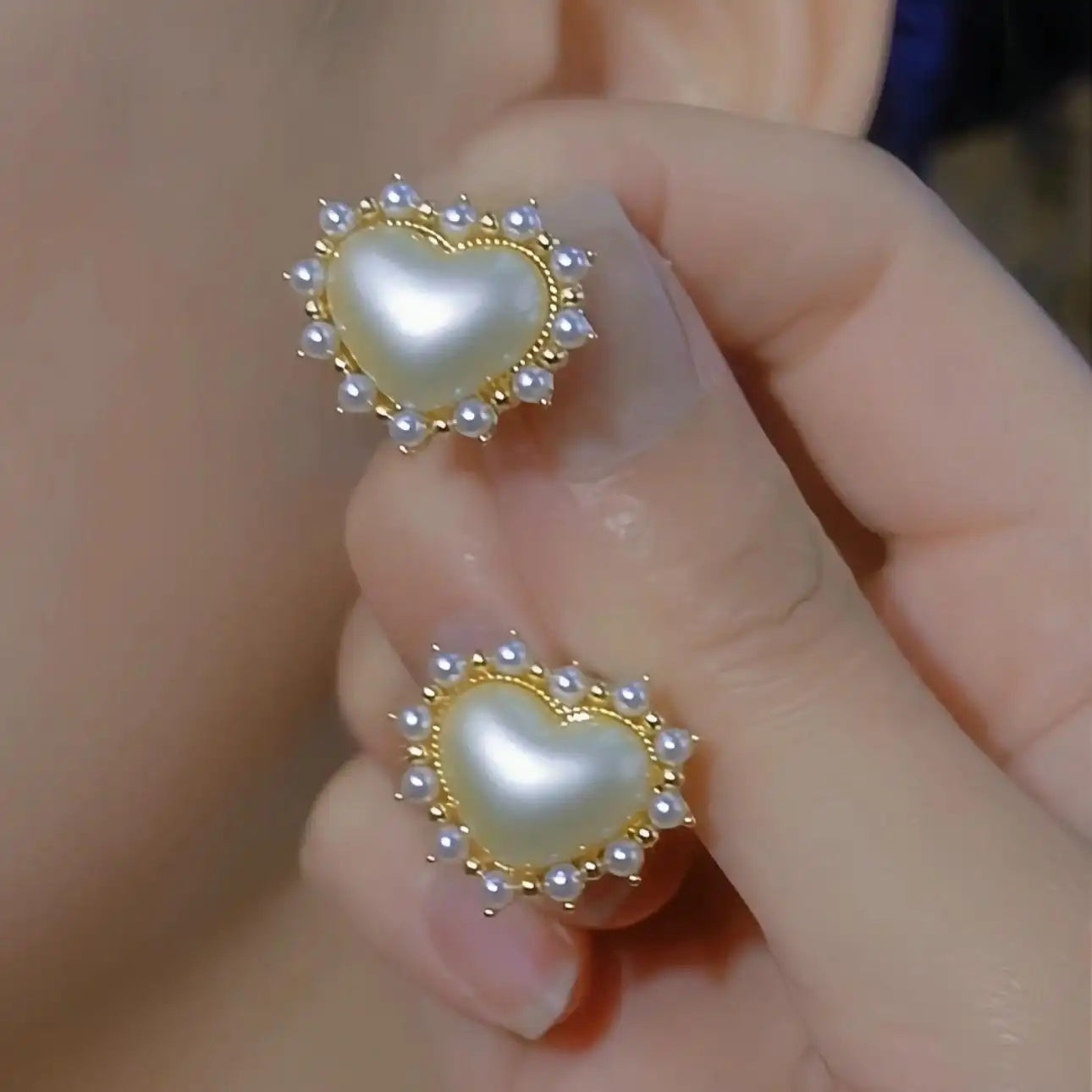 Pearl 3d Heart Hoop Earrings