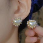 Pearl 3d Heart Hoop Earrings