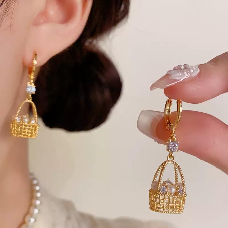 Pearl Basket French Woven Stud Earrings
