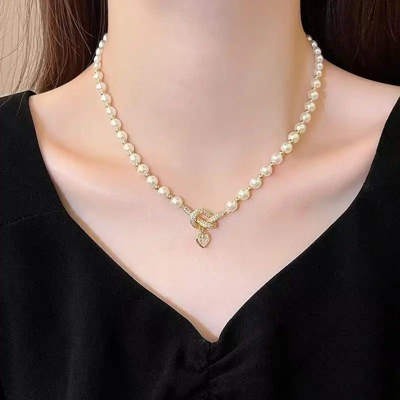 Pearl Beaded Gold Crystal Rope Necklace