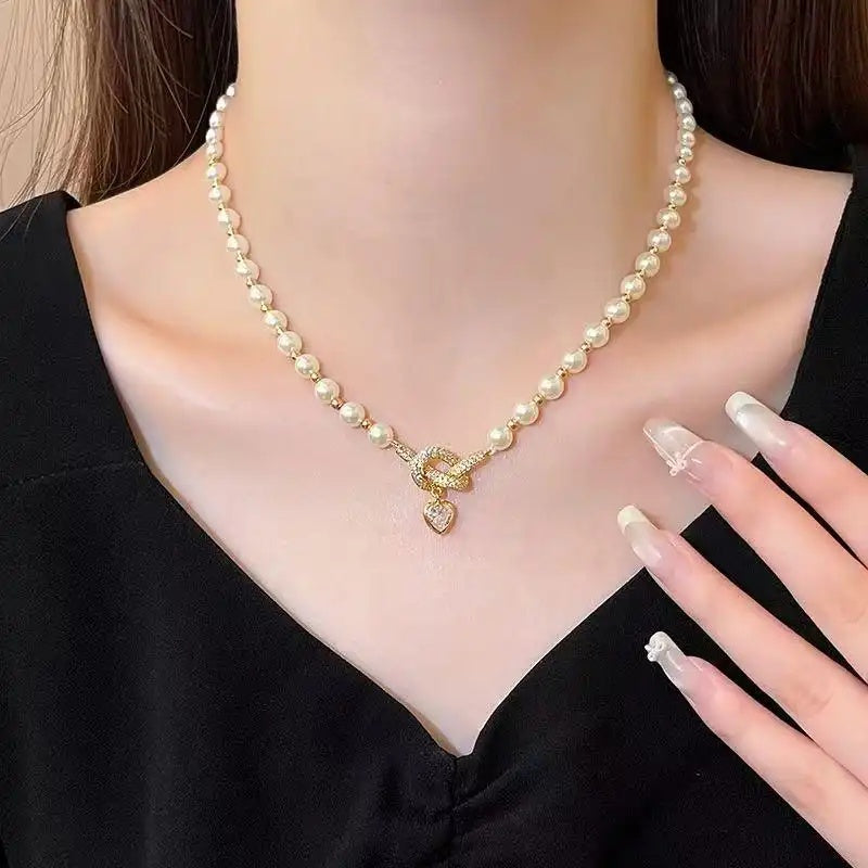 Pearl Beaded Gold Crystal Rope Necklace