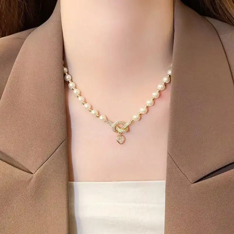 Pearl Beaded Gold Crystal Rope Necklace