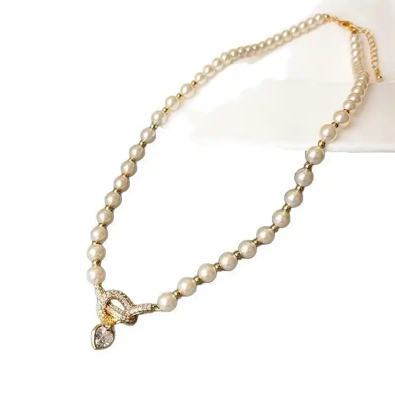 Pearl Beaded Gold Crystal Rope Necklace