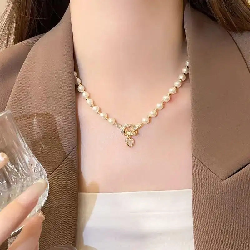 Pearl Beaded Gold Crystal Rope Necklace