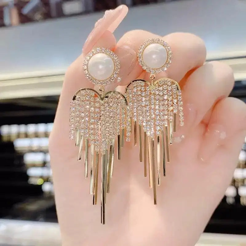 Pearl Crystal Waterfall Drop Earrings