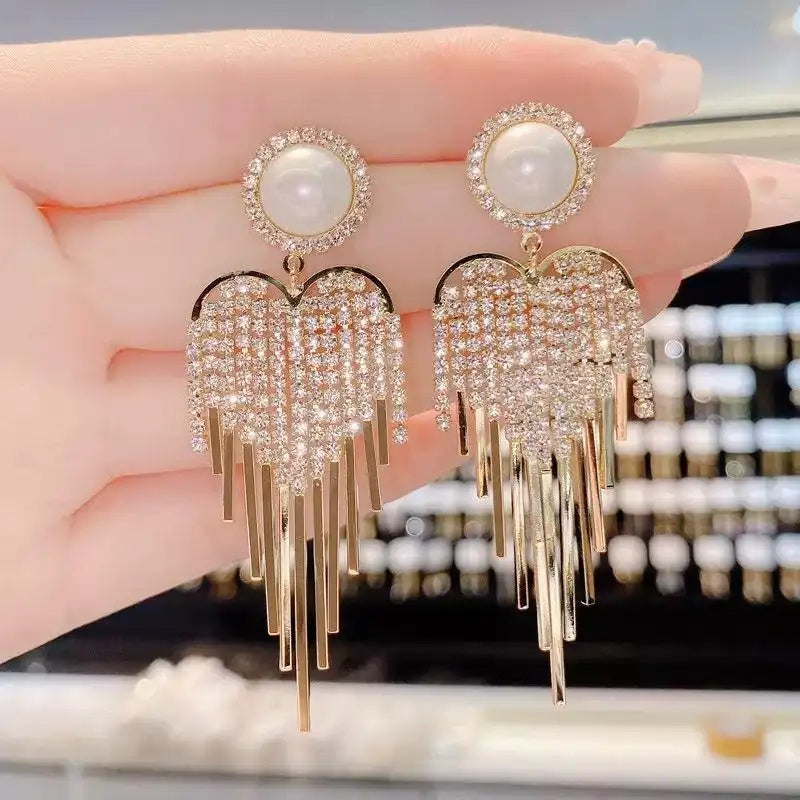 Pearl Crystal Waterfall Drop Earrings