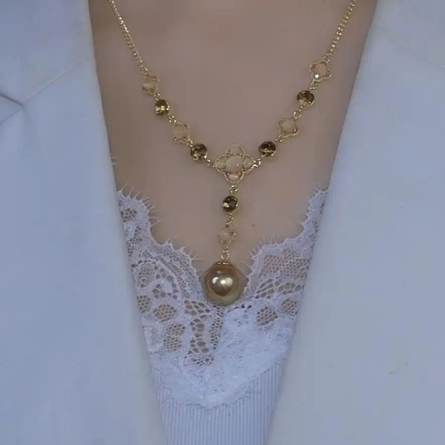 Pearl Flower Lariat Necklace
