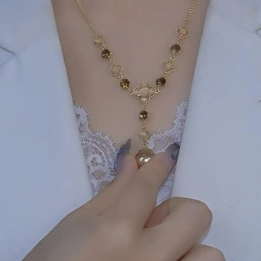 Pearl Flower Lariat Necklace