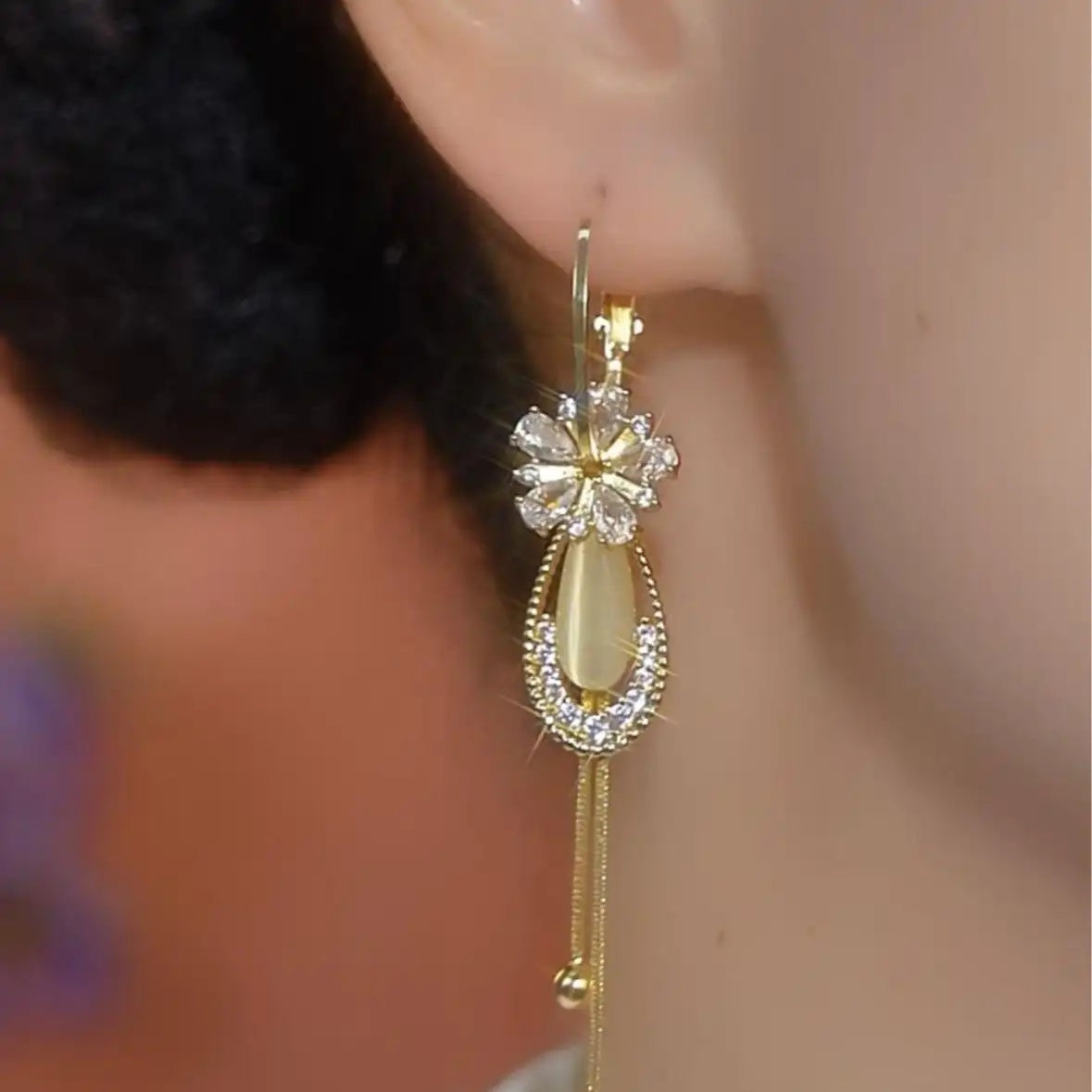 Pearl Flower Loop Drop Earrings