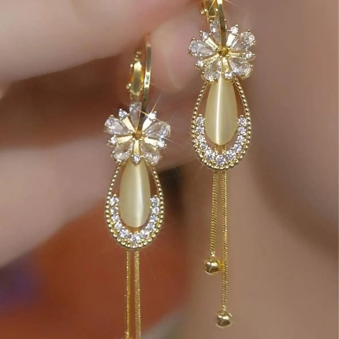Pearl Flower Loop Drop Earrings