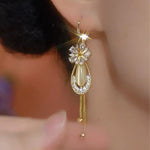 Pearl Flower Loop Drop Earrings