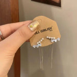 Pearl Heart Long Tassel 925 Drop Earrings