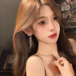 Pearl Heart Long Tassel 925 Drop Earrings