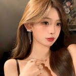 Pearl Heart Long Tassel 925 Drop Earrings