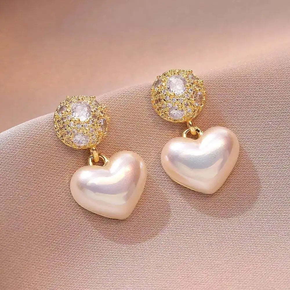 Pearl Heart Stud Earrings