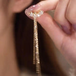 Pentagram Crystal Tassel Chain Long Drop Earrings