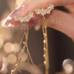Pentagram Crystal Tassel Chain Long Drop Earrings