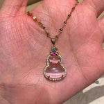 Pink Cat Eye Gourd Pendant Necklace