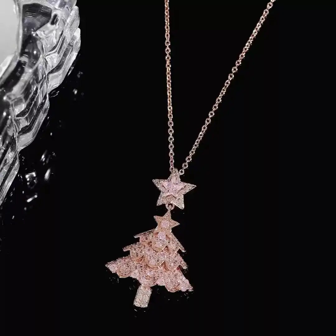 Pink Christmas Tree Pendant Necklace