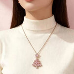 Pink Christmas Tree Pendant Necklace